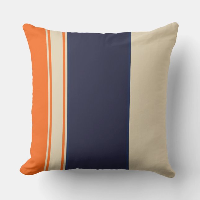 Orange Blue and Taupe Stripes Cushion (Front)