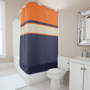 Orange Blue and Taupe Stripes Shower Curtain
