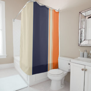 Orange Blue and Taupe Stripes Shower Curtain