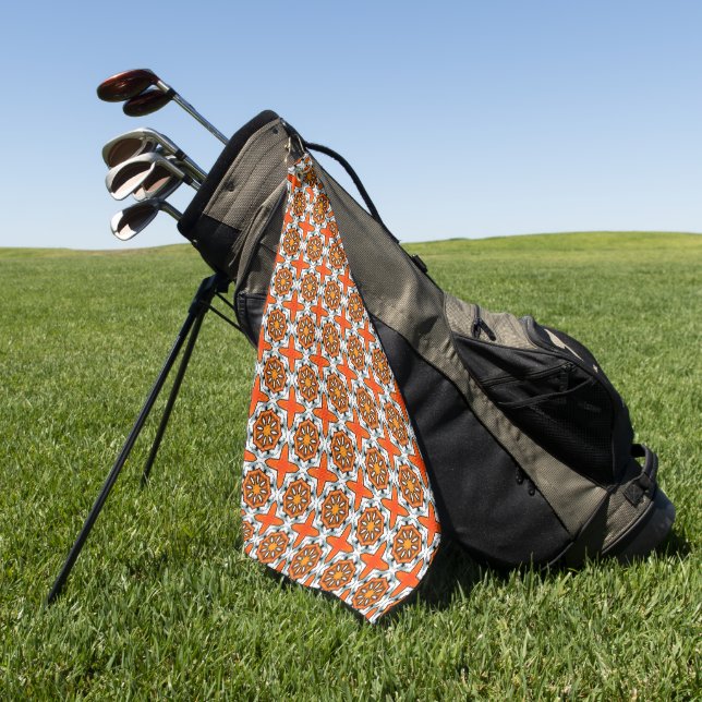 Orange, blue and white geometric patterned golf towel (Green)