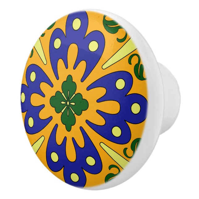 Orange Blue And Yellow Spanish Tile Design Ceramic Knob (Right)