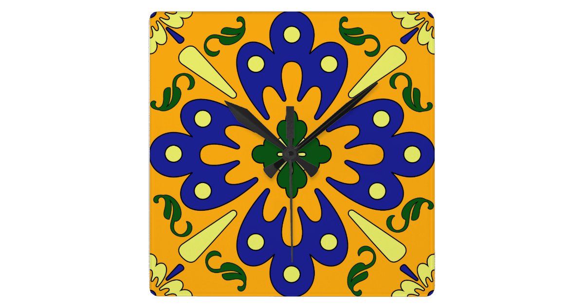 Orange Blue And Yellow Spanish Tile Kitchen Clock Zazzle Com Au