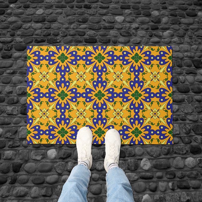 Orange Blue And Yellow Spanish Tile Pattern Doormat (Creator Uploaded)