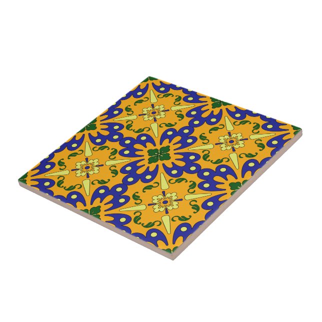 Orange Blue And Yellow Talavera Tile Pattern (Side)