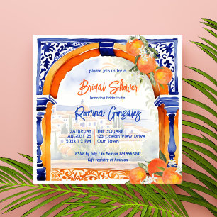 Orange blue azulejo talavera tiles bridal shower invitation