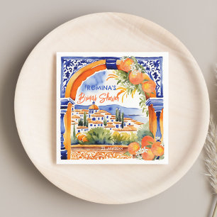 Orange blue azulejo talavera tiles bridal shower napkin