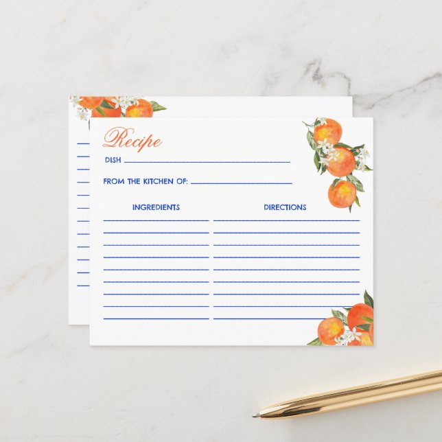 Orange blue azulejo talavera tiles recipe card (Front/Back In Situ)