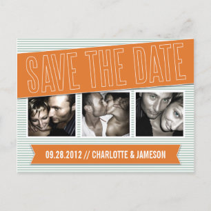 ORANGE & BLUE BANNER   SAVE THE DATE ANNOUNCEMENT POSTCARD