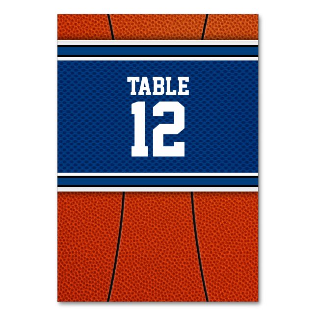 Orange Blue Basketball Bar Mitzvah Table Number (Front)