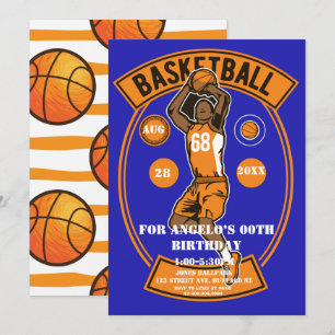 Orange Blue Basketball Birthday Party Invites
