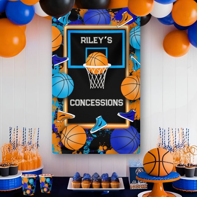 Orange & Blue Basketball Paint Splatter Birthday Banner (Creator Uploaded)