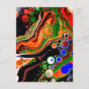 Orange, Blue, Black Digital Fluid Art Postcard