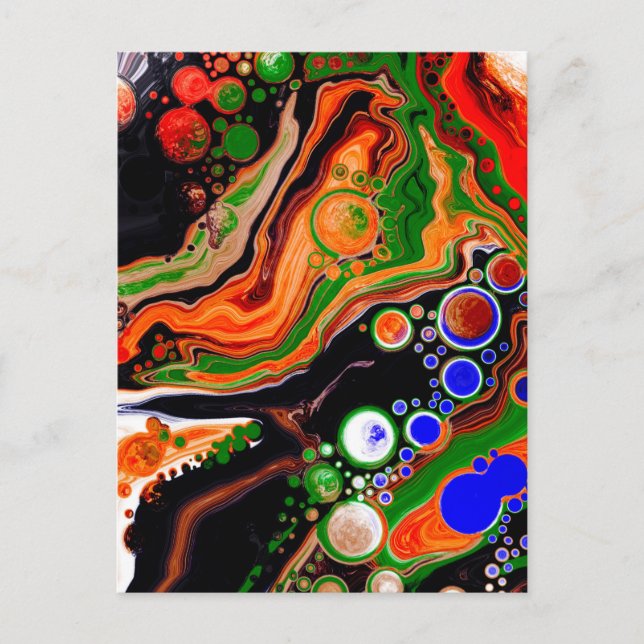 Orange, Blue, Black Digital Fluid Art   Postcard (Front)