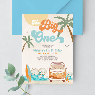 Orange Blue Boy The Big One Surf 1st Birthday Invitation