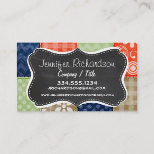 Orange, Blue, Brown and Sage Green Patchwork look Business Card