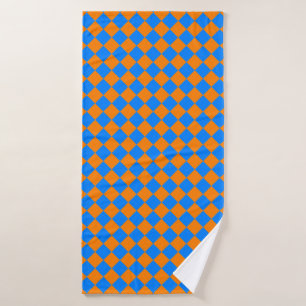 Orange Blue Chequered Diamond Pattern Bath Towel