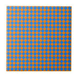Orange Blue Chequered Diamond Pattern Ceramic Tile