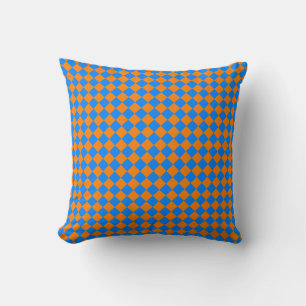 Orange Blue Chequered Diamond Pattern Cushion