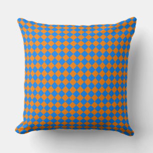 Orange Blue Chequered Diamond Pattern Cushion