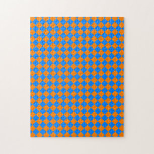 Orange Blue Chequered Diamond Pattern Jigsaw Puzzle