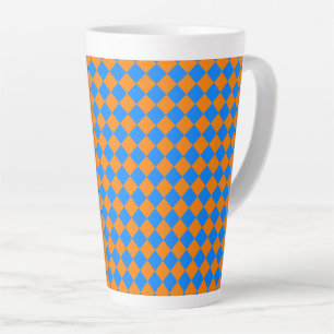 Orange Blue Chequered Diamond Pattern Latte Mug