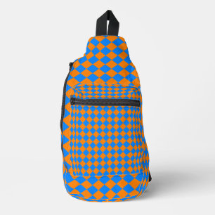 Orange Blue Chequered Diamond Pattern Sling Bag