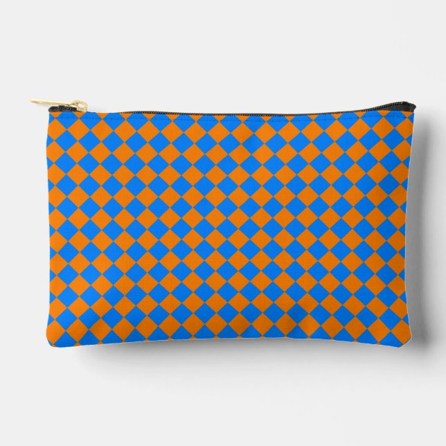 Orange Blue Chequered Diamond Pattern Small Accessory Pouch (Front)