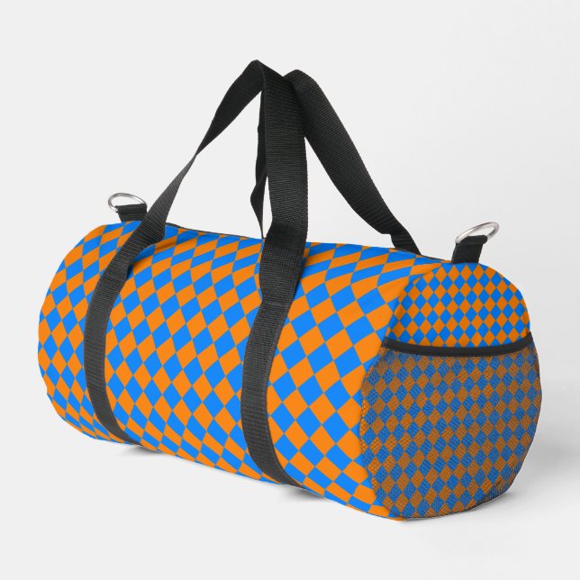 Orange Blue Chequered Diamond Pattern Small Duffle Bag (Right Corner)