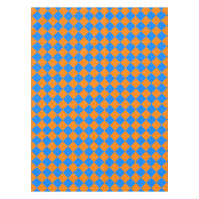 Orange Blue Chequered Diamond Pattern Tablecloth (Front)
