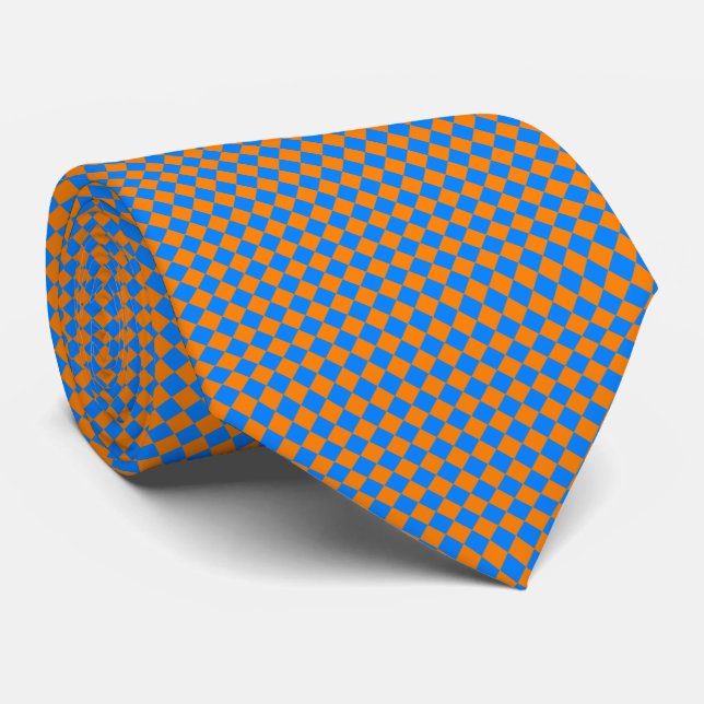 Orange Blue Chequered Diamond Pattern Tie (Rolled)