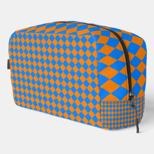 Orange Blue Chequered Diamond Pattern Toiletry Bag