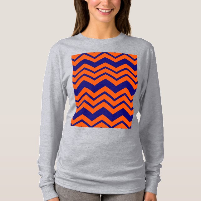 Orange Blue Chevron Zigzag Design  T-Shirt (Front)