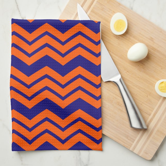 Orange Blue Chevron Zigzag Design  Tea Towel (Quarter Fold)