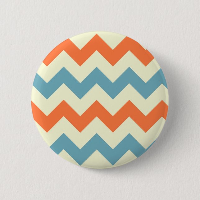 Orange blue chevron zigzag stripes zig zag pattern 6 cm round badge (Front)