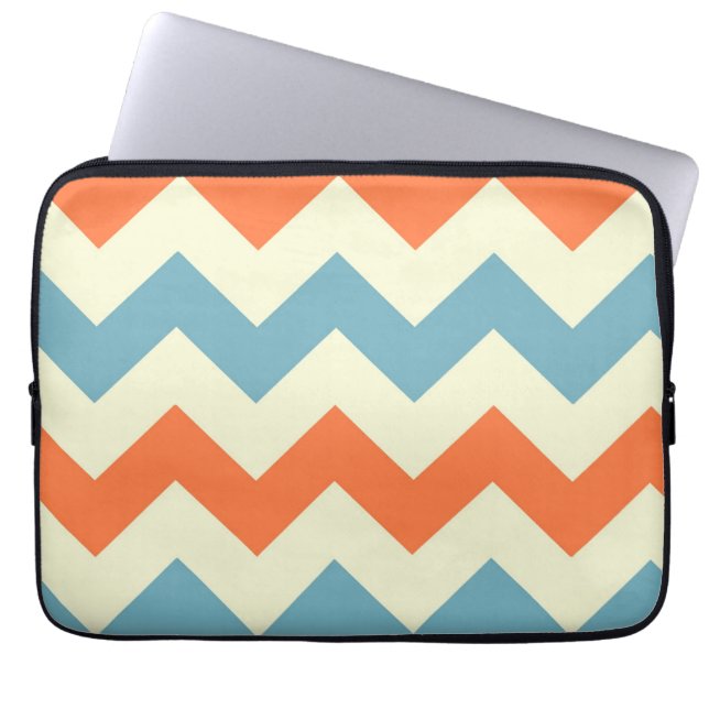Orange blue chevron zigzag stripes zig zag pattern laptop sleeve (Front)