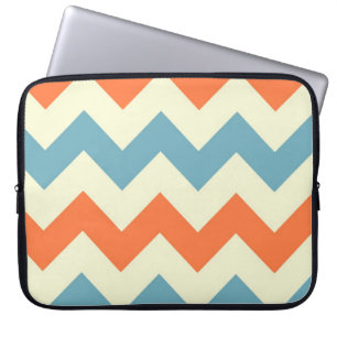 Orange blue chevron zigzag stripes zig zag pattern laptop sleeve