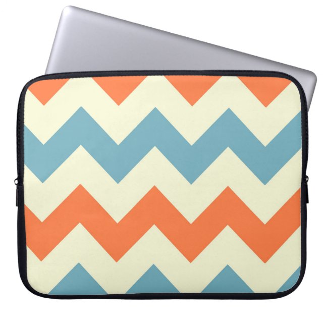 Orange blue chevron zigzag stripes zig zag pattern laptop sleeve (Front)