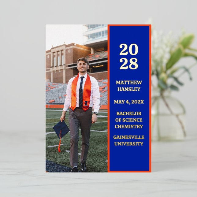 Orange Blue Class of 2026 Graduation Announcement (Standing Front)