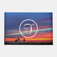 Orange blue clouds sunset photo custom monogram