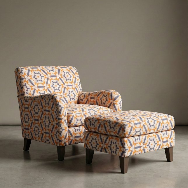 Orange Blue Cream Geometric Mosaic Ethnic Pattern Fabric (Creator Uploaded)