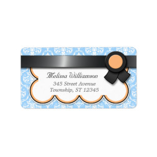 Orange & Blue Damask Personalised Address Labels