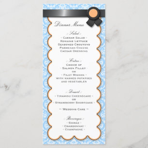 Orange & Blue Damask Wedding Reception Menu