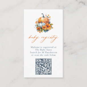 Orange & Blue Floral Pumpkin QR Code Baby Registry Enclosure Card