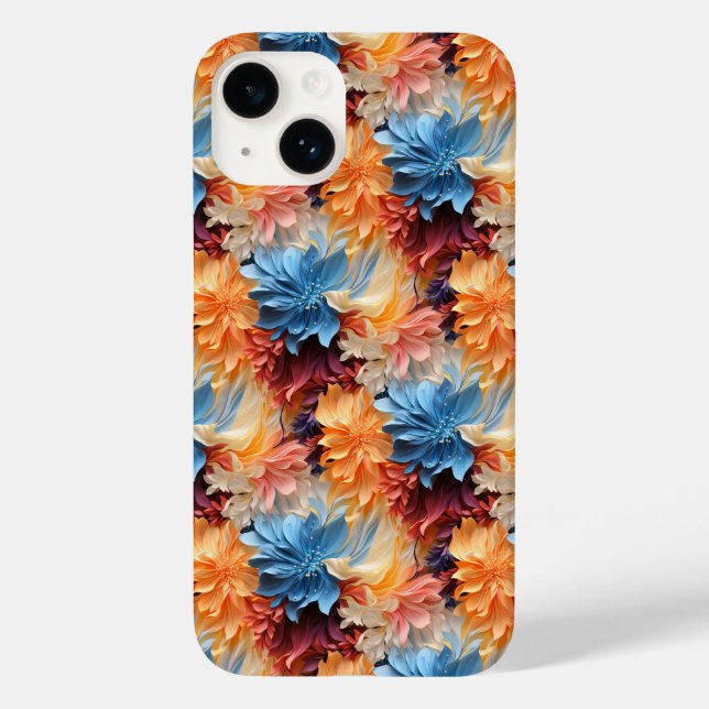 Orange blue flower blooms and leaves Case-Mate iPhone case (Back)