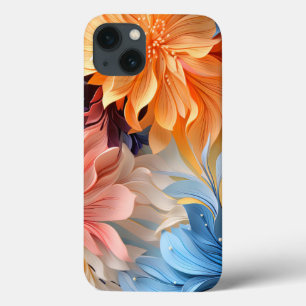 Orange blue flower blooms and leaves iPhone 13 case