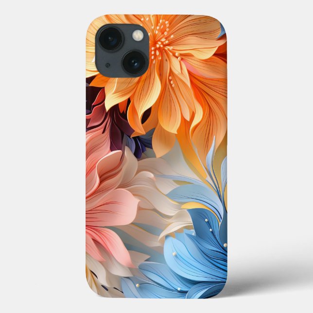 Orange blue flower blooms and leaves Case-Mate iPhone case (Back)
