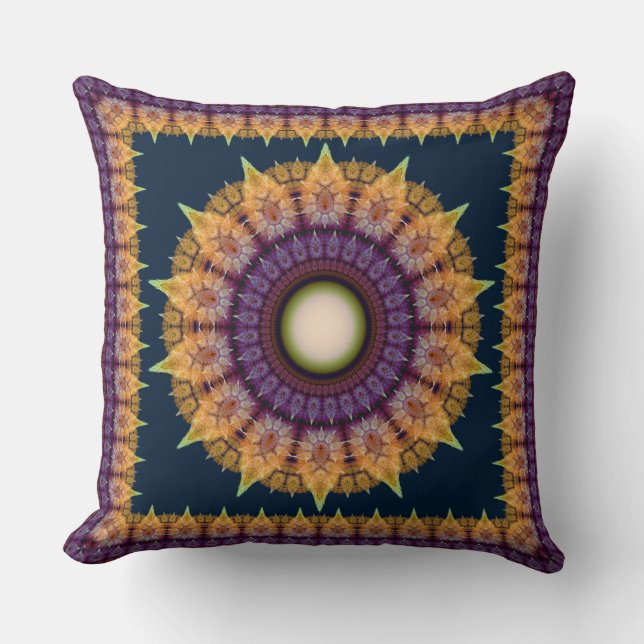 Orange blue fractal framed ornament cushion (Front)