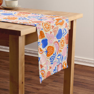 Orange Blue Fruits Vegetables Short Table Runner