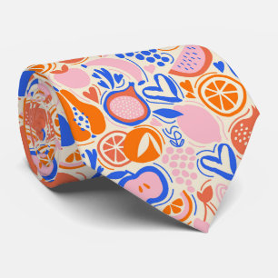 Orange Blue Fruits Vegetables Tie