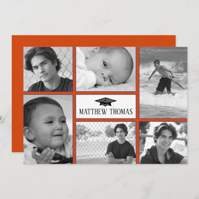 Orange & Blue Grad Invitation, Matte 5" x 7" Invitation (Front/Back)